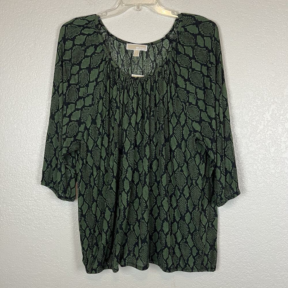 Michael Kors Women’s Green Snake Print Knit Top 3/4 Sleeve Pullover 3X